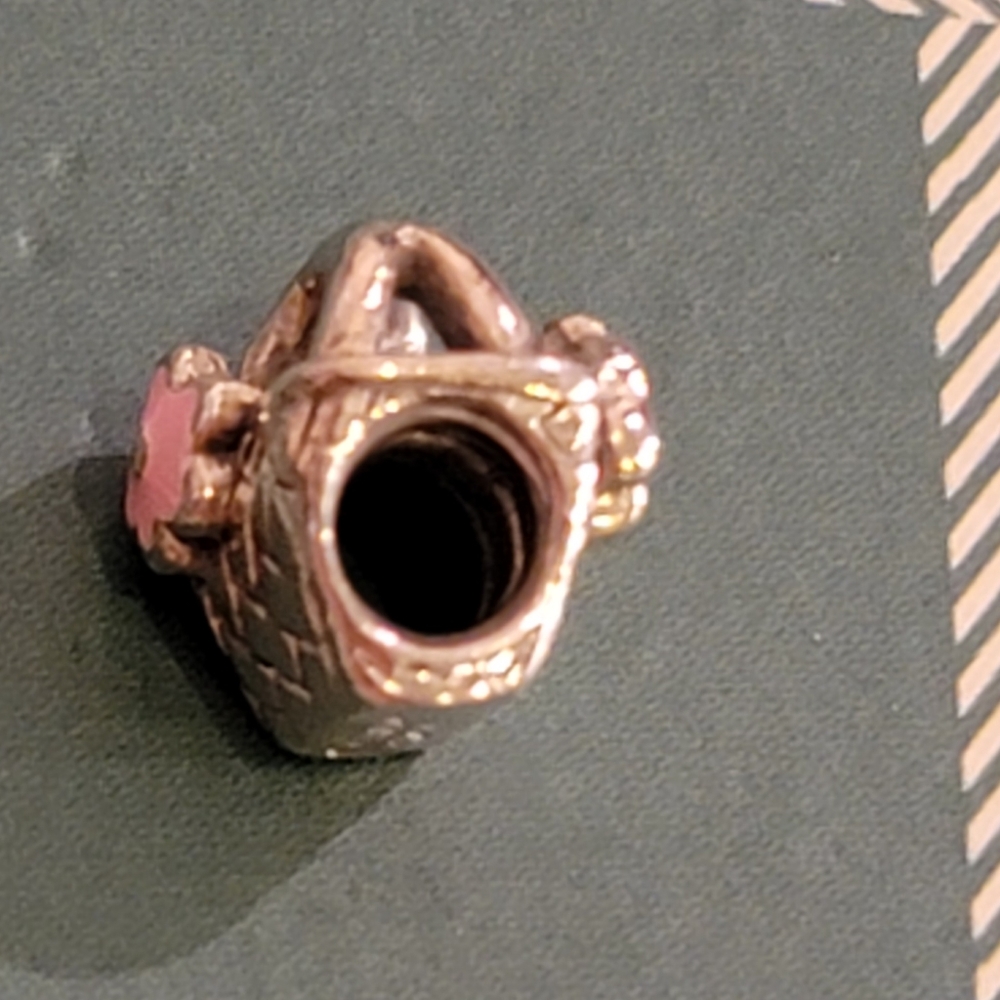 🌸Authentic CHAMILIA Beach Basket 925 Sterling w/Pink Enamel Flower fits Pandora - Picture 3 of 3
